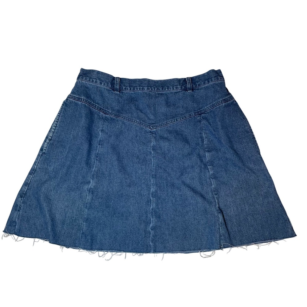 Orvis Womens Blue‎ Denim Mini Skirt High Rise Raw Hem Elastic Back 14P Med Wash